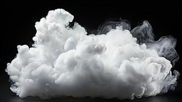 ai genererad dimma, vit moln eller dis isolerat på svart bakgrund. moln eller damm isolerat på svart, abstrakt moln. moln eller damm isolerat på svart, abstrakt moln. foto