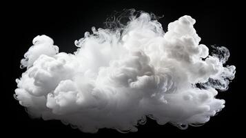 ai genererad isolerat moln på svart bakgrund. dimma, vit moln eller dis isolerat på svart bakgrund. abstrakt moln. foto