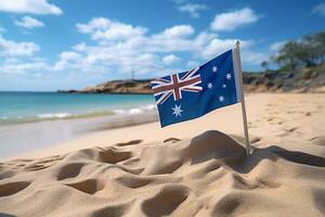 ai genererad Lycklig Australien dag med nationell flagga på strand sand foto