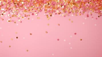 ai genererad skön abstrakt rosa minimalistisk bakgrund med gyllene små konfetti och massor av Plats för texter i de Centrum foto