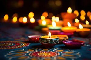 ai genererad en grupp av dekorativ indisk diwali lampor foto