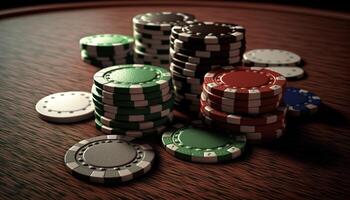 ai genererad poker chips.web baner för spel design, flygblad, affisch, baner, uppkopplad kasino reklam. ai foto