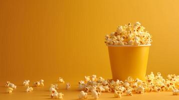 ai genererad en popcorn hink överfyllda med gyllene kärnor, lovande en utsökt filmtittande erfarenhet foto