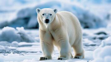 ai genererad polär Björn i naturlig arktisk livsmiljö, perfekt för vilda djur och växter dokumentärer, klimat förändra kampanjer, och naturtema mönster. foto