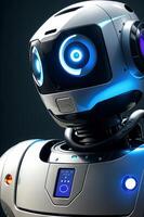 ai genererad en robot med lysande blå ögon och en skärm för en bröst. ai generativ foto