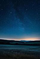 ai genererad en lugn starry natt himmel över en lugn landsbygden, fri från ljus förorening foto