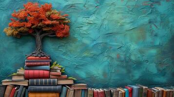 ai genererad en träd av visdom med grenar av böcker och löv av visdom, förkroppsligande livslångt inlärning foto