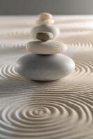 ai genererad delikat sand krusningar i lugnande grå toner erbjudande en zen trädgårdens lugn och balans foto