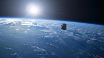 ai genererad ett asteroid godkänd förbi jorden, en påminnelse av de dynamisk natur av vår universum. foto