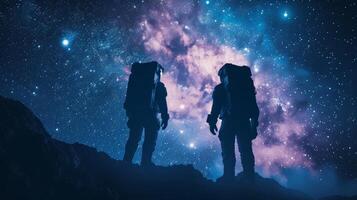 ai genererad astronauter på en rymdpromenad, silhouetted mot de bakgrund av de kosmos. foto