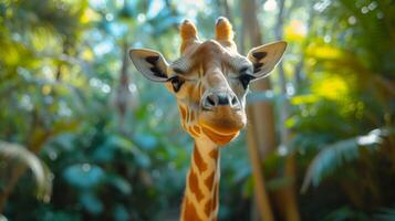 ai genererad en skön giraff utseende på de kamera foto