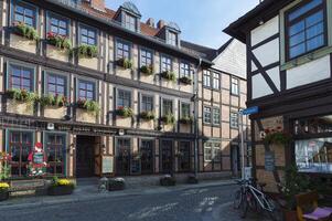 wernigerode, Tyskland - 2015, korsvirkeshus hus, wernigerode, harz, saxony anhalt, Tyskland foto