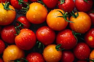 ai genererad färsk röd organisk tomater mönster. mat bakgrund. generativ ai foto