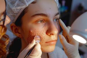 ai genererad närbild av acne hud undersökt förbi hudläkare ai, ai genererad, aigenererad foto