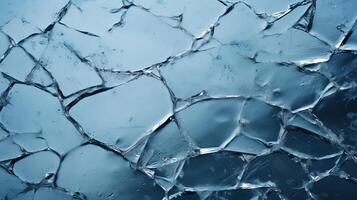 ai genererad knäckt yta av tunn klar is textur på en vinter- bakgrund med en klar blå is textur foto