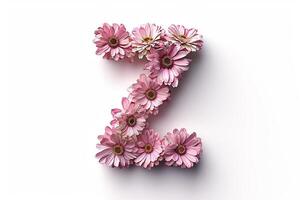 ai genererad 3d modern zinnia blomma brev z isolerat på vit bakgrund blommig alfabet begrepp för design foto