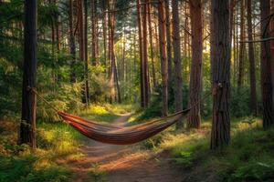 ai genererad få satte igång med camping hängmatta professionell fotografi foto