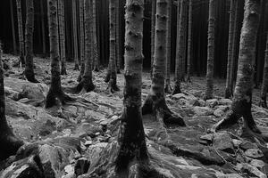 ai genererad skrämmande grön mörk skog natur professionell fotografi foto