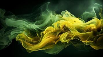 ai genererad abstrakt bakgrund av grön och gul rök. Brasilien färger. abstrakt konst och kreativ bakgrund. foto