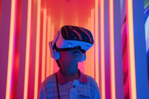 ai genererad en pojke upplever virtuell verklighet foto