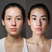 ai genererad ansikte behandling innan och efter foto