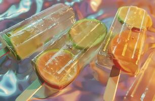 ai genererad popsicles med citron, kalk och orange skivor foto