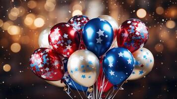 ai genererad patriotisk ballong bukett med festlig bokeh foto