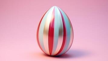 ai genererad en flerfärgad påsk ägg placerad på en rosa bakgrund foto