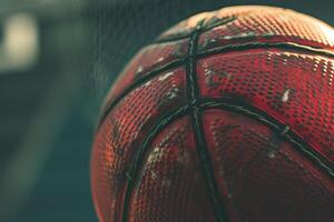 ai genererad närbild av en brun boll av basketboll sport. generativ ai foto