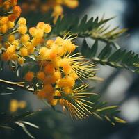 ai genererad kvist av blomning mimosa foto