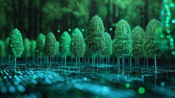 ai genererad artificiell intelligens illustration av algoritmiska skog, bakgrund bild, generativ ai foto
