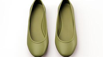 ai genererad oliv balett flats skor isolerat på vit bakgrund med kopia Plats för annons. generativ ai foto