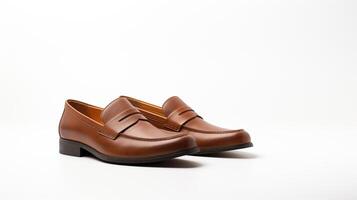ai genererad brun loafers skor isolerat på vit bakgrund med kopia Plats för annons. generativ ai foto