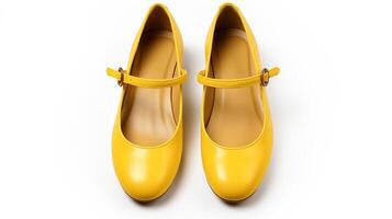 ai genererad gul mary janes skor isolerat på vit bakgrund med kopia Plats för annons. generativ ai foto