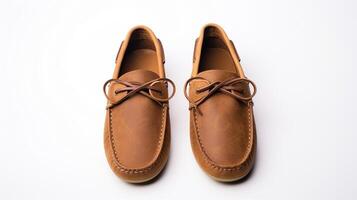 ai genererad brun mockasiner skor isolerat på vit bakgrund med kopia Plats för annons. generativ ai foto