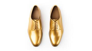 ai genererad guld oxfords skor isolerat på vit bakgrund med kopia Plats för annons. generativ ai foto