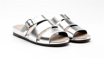 ai genererad silver- sandaler skor isolerat på vit bakgrund med kopia Plats för annons. generativ ai foto