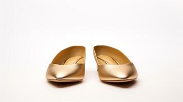 ai genererad guld tofflor skor isolerat på vit bakgrund med kopia Plats för annons. generativ ai foto
