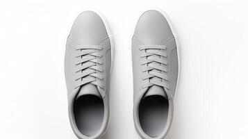 ai genererad grå gymnastikskor skor isolerat på vit bakgrund med kopia Plats för annons. generativ ai foto