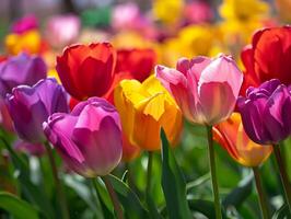 ai genererad skönhet tulpan blomma vibrerande färgrik flora ai generativ foto