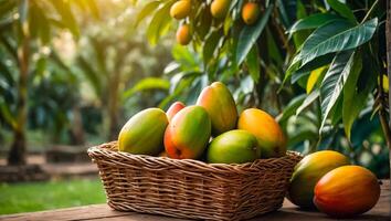 ai genererad mogen mango skörda de trädgård foto