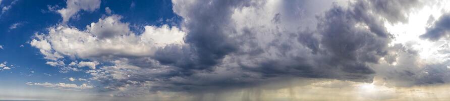 panorama- se av blå himmel med stormig moln foto