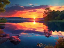 ai genererad solnedgång i de sjö tapet foto