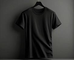 ai genererad svart t-shirt på en galge. foto