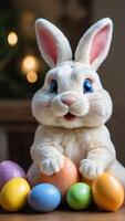 ai genererad Foto av påsk kanin med påsk ägg. ai genererad