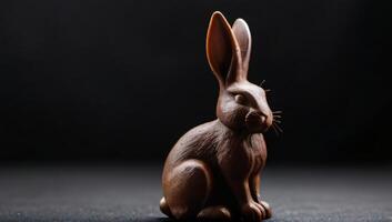 ai genererad Foto av en enslig choklad kanin figur mot en mörk texturerad bakgrund. ai genererad