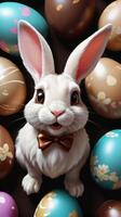 ai genererad Foto av påsk kanin med choklad ägg i de est. ai genererad