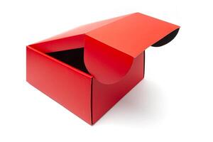 röd kartong gåva låda isolerat på vit bakgrund foto