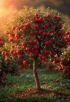ai genererad en lång träd täckt i röd äpplen foto