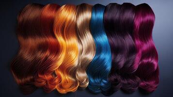 ai genererad färgrik hår färga palett med nyanser foto